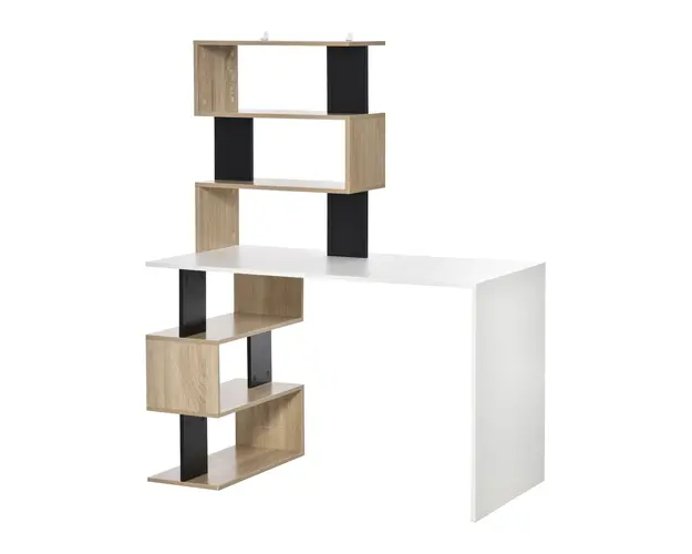 HOMCOM Birou cu Biblioteca, Spatiu de Lucru Multifunctional, Suport Computer din Lemn, Multicolor, 120x60x148cm | Aosom Romania