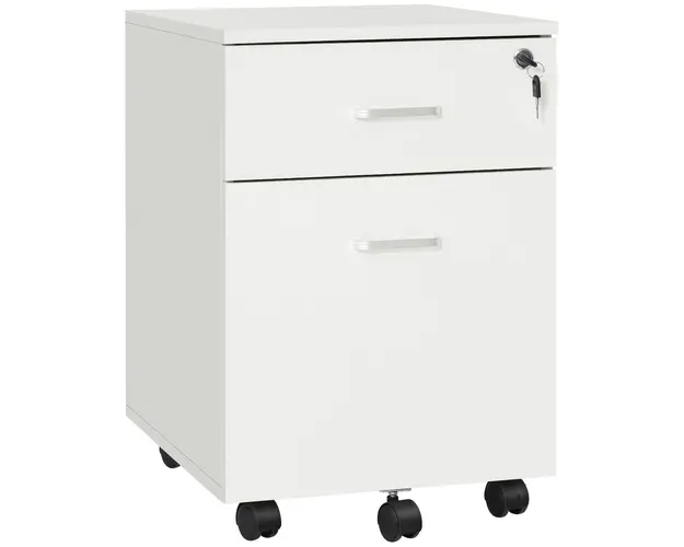 Vinsetto Fiset Compact din PAL cu 2 Sertare si 5 Roti, Dulap de Birou cu Incuietoare, Design Modern, Culoare Lemn | Aosom Romania