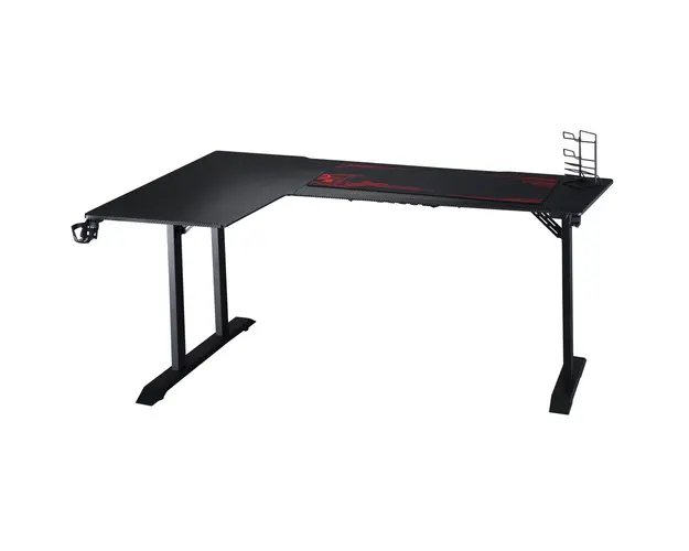 HOMCOM Birou pe Colt pentru Gaming si Birou cu Carlig pentru Casti si Suport pentru Pahare, Suport Gamepad si Mouse Pad, Negru