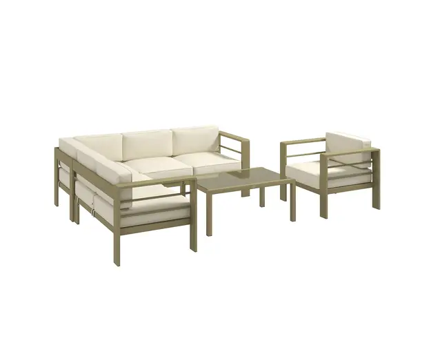 Outsunny Set de Gradina din 5 Piese, Set in Aer Liber cu Masuta de Cafea, 2 Canapele, Fotoliu de Colt si Fotoliu, 130x70x62.5 cm, Crem | Aosom Romania