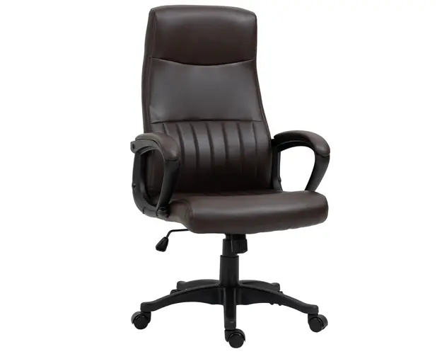 Vinsetto Scaun de Birou Rotativ cu Spatar Inalt si Functie Balansoar, Inaltime Ajustabila si Roti, 61.5x66x113-123cm, Maro | Aosom Romania