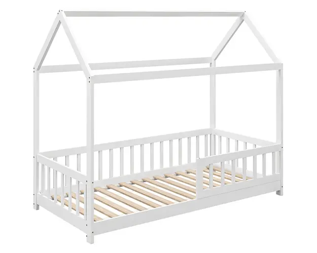 HOMCOM Pat Montessori pentru Copii in Forma de Casuta cu 15 Sipci si Bariere de Protectie, 96x195x165 cm, Alb | Aosom Romania