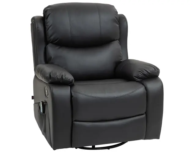 HOMCOM Fotoliu Relaxant cu Masaj si Inclinare Reglabila, Fotoliu Electric Rotativ la 360 cu Telecomanda, 97x92x104 cm, Negru