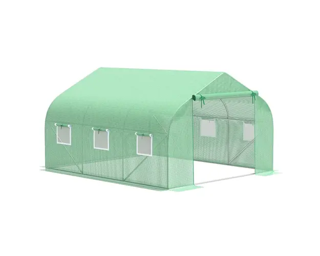 Sera de gradina cu acoperis inclinat din PE Outsunny, 3.5x3x2m, verde | Aosom Romania