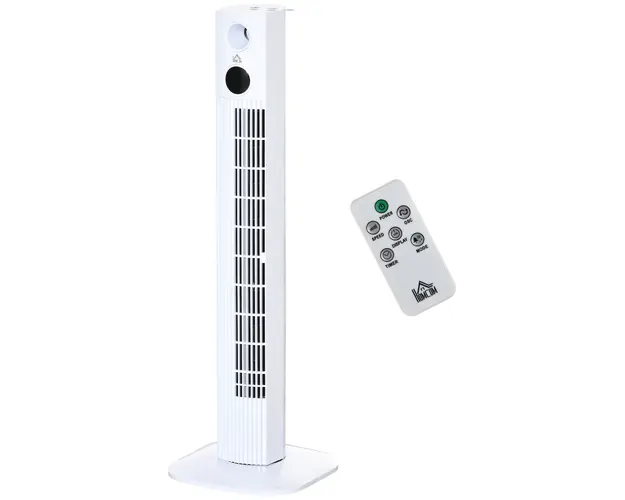HOMCOM Ventilator Turn cu 3 Moduri si 3 Viteze cu Cronometru 12h, Ventilator de Podea cu Telecomanda, 31,5x31,5x96 cm, Alb | Aosom Romania