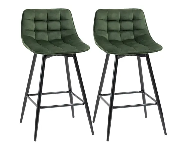 Set de 2 scaune de bar HOMCOM cu spatar, tapitate, stil nordic, metal, catifea, verde, 45x47x88cm | Aosom Romania