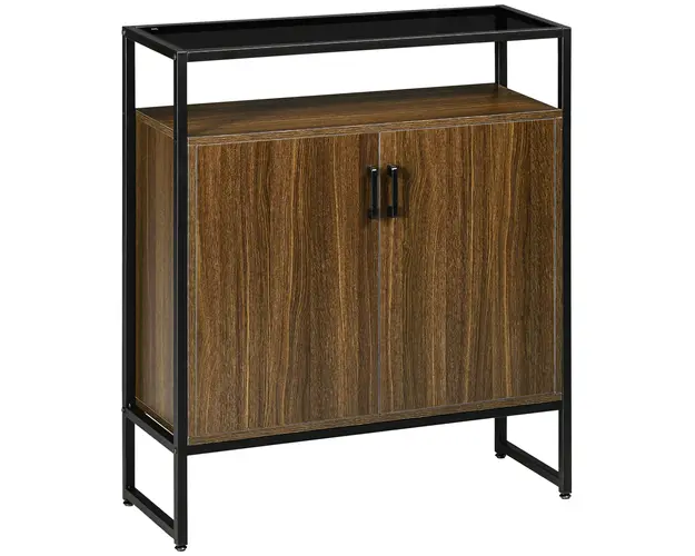 HOMCOM Dulap Bufet, Sticla, Consola, Design Modern, Negru/Maro, pentru Sufragerie | Aosom Romania