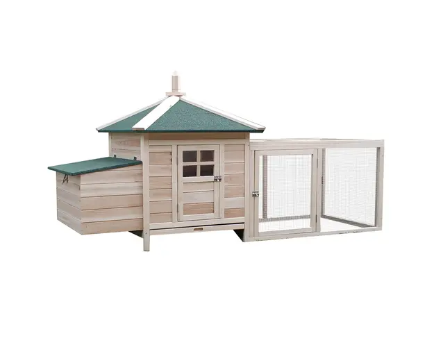 PawHut Cuibar Lemn cu Zona Alergat, Habitat pentru Iepuri si Pasari, 196x76x97 cm, Acces Usor, Maro | Aosom Romania