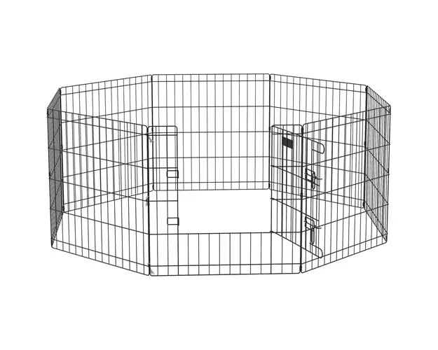 PawHut Gard Modular pentru Caini si Catei, Interior/Exterior, cu 8 Panouri din Plasa si Usa, 61x61 cm, Negru | Aosom Romania