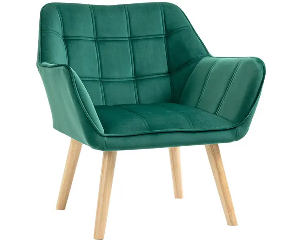 Fotoliu HOMCOM in stil scandinav din lemn si efect de catifea verde pentru sufragerie sau birou, 68.5x61x72.5cm | Aosom Romania
