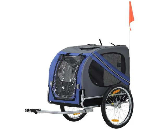 PawHut Remorca Bicicleta pentru Animale de Companie, Roata 50 cm, Impermeabil, Gri si Albastru | Aosom Romania