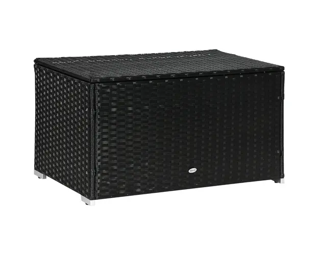 Outsunny Cufar Depozitare Exterior Ratan si Otel, Capac, 95x60x58cm, Negru | Aosom Romania