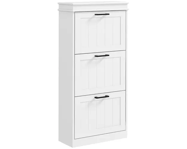 HOMCOM Dulap Spatios pentru Pantofi cu 3 Sertare Rabatabile pentru 15 Perechi de Pantofi, 54x24x117,5 cm, Alb | Aosom Romania