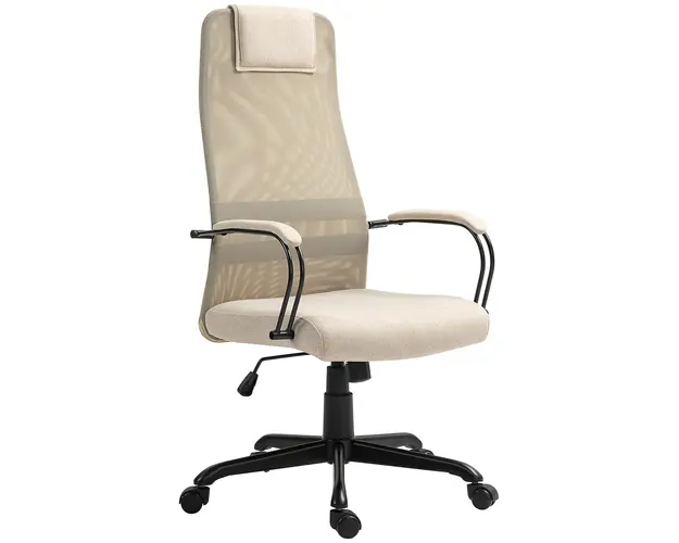 HOMCOM Scaun de Birou Ergonomic Rotativ cu Reclinare, Inaltime Reglabila si Roti, 58x61x115-125 cm, Bej | Aosom Romania
