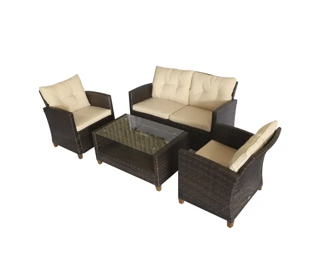 Set Mobilier de Gradina 4 Piese din Ratan PE cu Masuta Outsunny, Maro, Bej 124x68x76cm | Aosom Romania