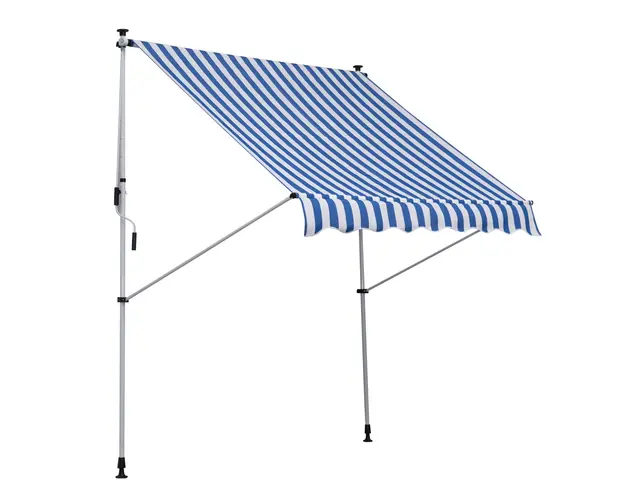 Outsunny Copertina Roll-Up pentru Exterior cu Manivela, Cadru Telescopic si Unghi Reglabil, Albastru si Alb, 200x150cm | Aosom Romania