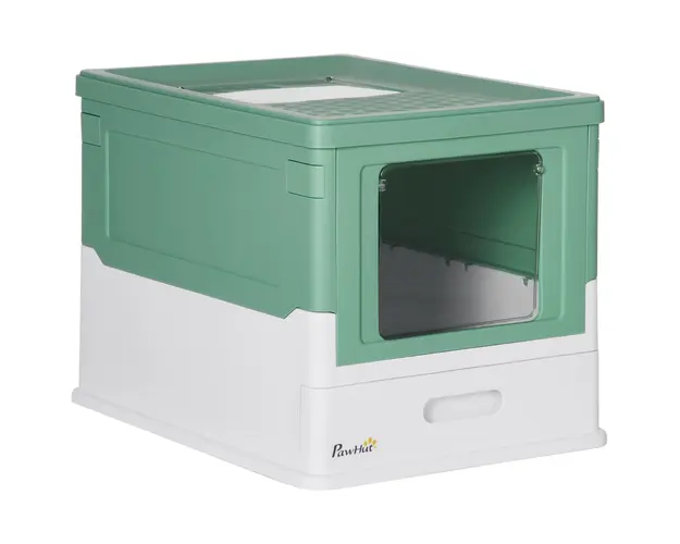 PawHut Litiera Pisici cu Tava Detasabila si 2 Usi, Spatiu Ascuns, 47.5x35.5x36.7cm, Verde | Aosom Romania