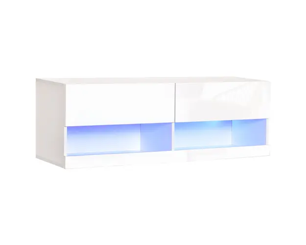 Mobilier suspendat pentru TV, cu 20 LED-uri, orificii pentru cabluri, din MDF, alb lucios, 120x35x40.5cm HOMCOM | Aosom Romania
