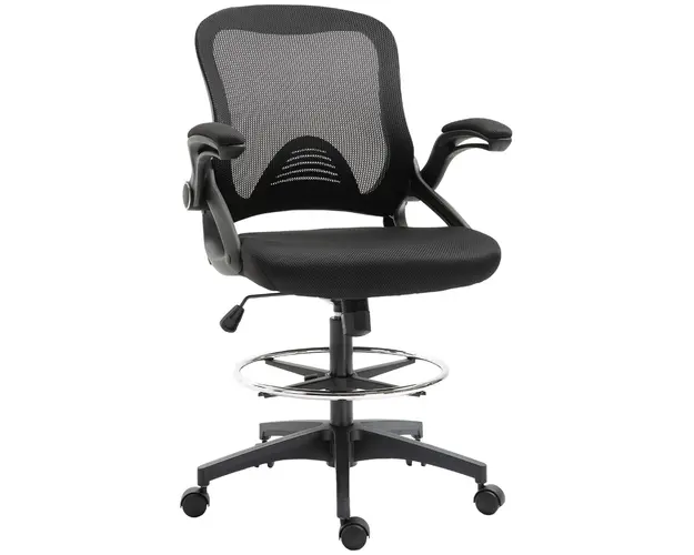 Vinsetto Scaun de Birou cu Inaltime Reglabila, Brate Rabatabile si Suport pentru Picioare, 64x60x106-126 cm, Negru | Aosom Romania