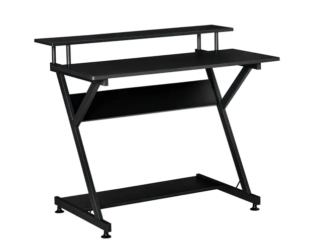HOMCOM Suport PC cu Spatiu de Economisire, Pupitru pentru Computer de Birou cu Raft Monitor Inaltat, din Lemn, 100x60x85.5cm, Negru | Aosom Romania