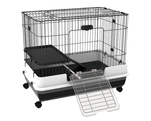 PawHut Cusca pentru Hamsteri Iepuri Cobai in Metal Negru cu 2 Usi | Aosom Romania