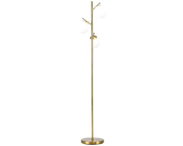 Homcom Lampa de Podea Moderna cu 3 Lumini, Design din Otel si Sticla, Ø27x169cm, Finisaj Auriu si Abajur Alb, pentru Interior | Aosom Romania