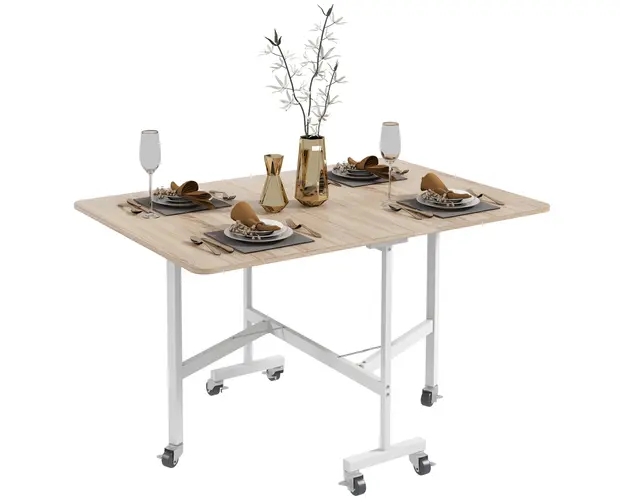 Masa pliabila cu 2 foi cu roti, masa de economisire a spatiului pentru living si bucatarie din MDF si otel, 120x80x73cm, maro HOMCOM | Aosom Romania