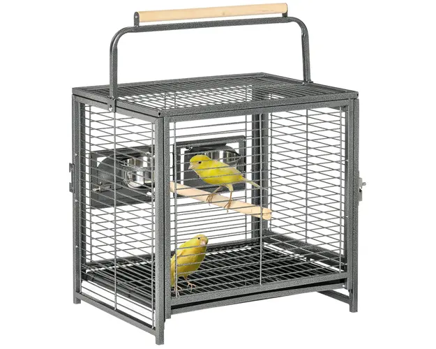 Cusca pentru papagali cu tava detasabila, boluri din otel inoxidabil, usa cu incuietoare 48x38x65cm Negru PawHut | Aosom Romania