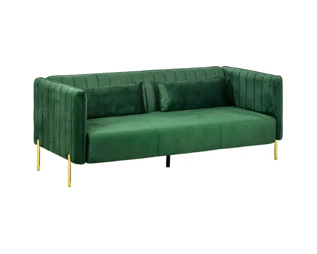 HOMCOM Canapea 3 Locuri Economie de Spatiu cu Perne Capitonate, Canapea Moderna cu Picioare din Otel si Tesatura din Catifea, 195x88x76 cm, Verde