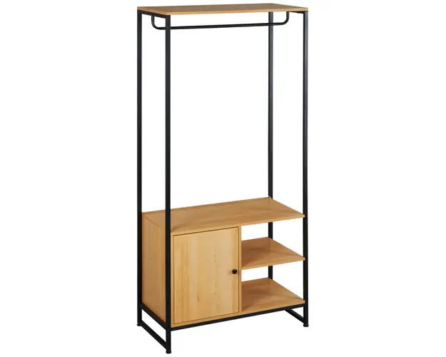 HOMCOM Cuier Industrial cu Suport pentru Haine, Rafturi Deschise si Dulap Inchis, Design Modern, Metal si Lemn | Aosom Romania