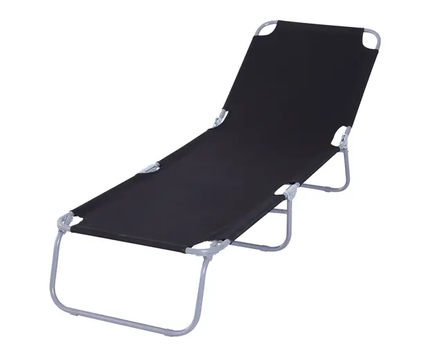 Outsunny Sezlong Pliabil pentru Gradina, Cadru Metalic si Tesatura Oxford Rezistenta, Negru | Aosom Romania