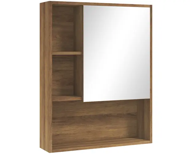 Kleankin Dulap de Baie cu Oglinda si Rafturi Reglabile, Dulap Suspendat pentru Baie, 60x15x76 cm, Lemn Natural | Aosom Romania