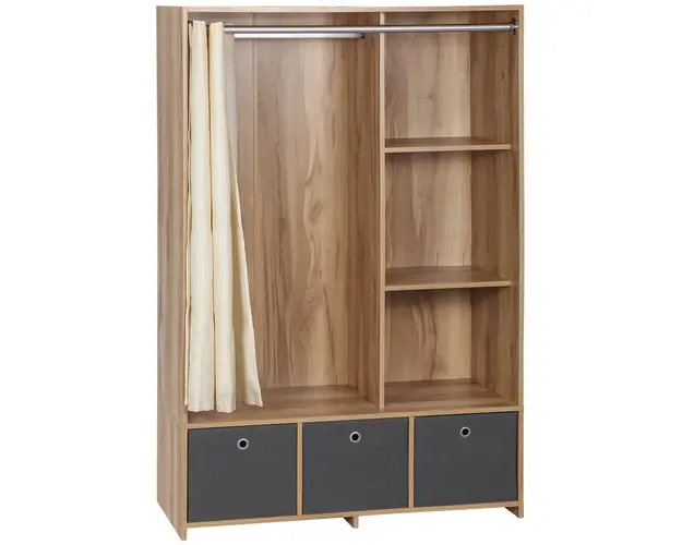 HOMCOM Dulap din PAL cu Sina pentru Agatat, 3 Sertare din Tesatura cu Aspect de In si 3 Rafturi, 105x48x160 cm | Aosom Romania