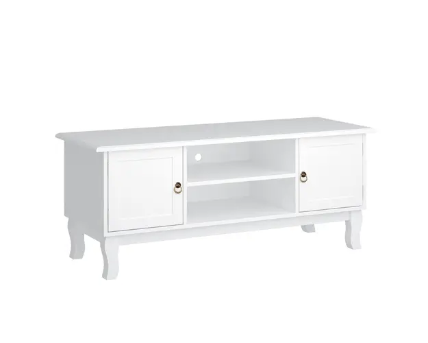 Suport pentru TV cu Dulap din MDF si lemn de Pin Stil Clasic, Alb Mat, 120x45x50cm HOMCOM | Aosom Romania
