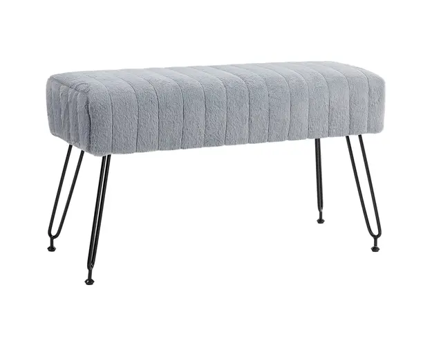 HOMCOM Banca de Pat Tapitata cu Piele Ecologica si Lemn, Banca de Intrare cu Picioare Metalice, 82x30x47 cm, Gri | Aosom Romania