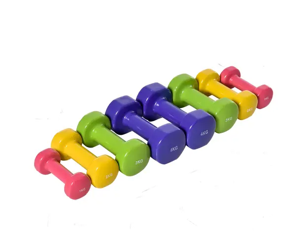 HOMCOM Set de 8 Gantere cu Design Hexagonal, Greutati pentru Sala de Antrenament din Otel si PU, Ø9x19,5 cm, Multicolore | Aosom Romania