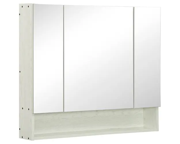 Kleankin Dulap cu Oglinda pentru Baie, Raft Reglabil, MDF si Sticla, 90x15x75cm, Design Spatios, Alb | Aosom Romania