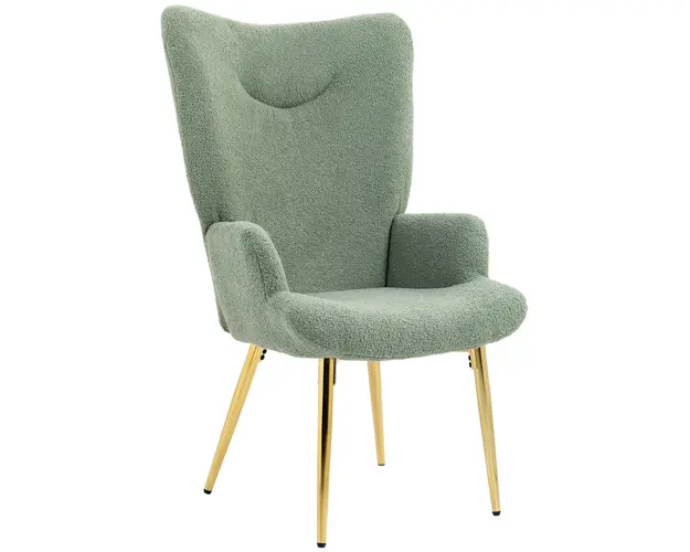 HOMCOM Fotoliu de Living cu Spatar Inalt, 73x68x111 cm, Verde si Auriu | Aosom Romania