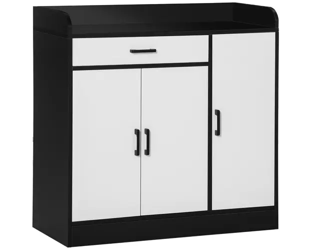 HOMCOM Dulap Bucatarie Modern MDF, 2 Dulapuri, Sertar, Rafturi Ajustabile, 90x40x90cm, Alb-Negru | Aosom Romania