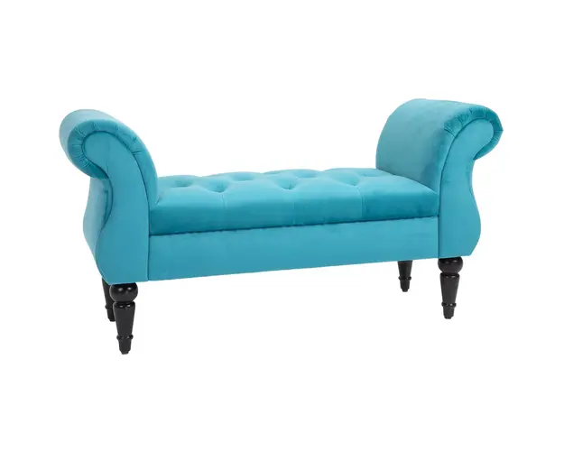 HOMCOM Chaise Captusita Stil Vintage cu Cotiere Tapitate si Cadru din Lemn, Albastru deschis 117x40x58Hcm | Aosom Romania