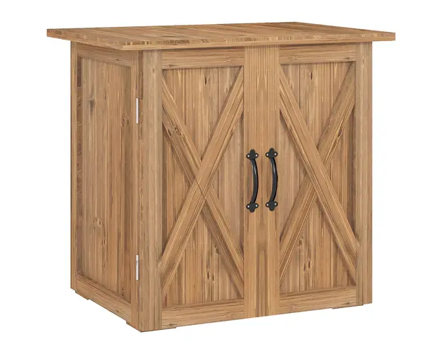 Outsunny Dulap de Exterior din Lemn cu 2 Usi, Casuta de Gradina pentru Unelte cu Acoperis Impermeabil, 77x55x72 cm, Maro | Aosom Romania