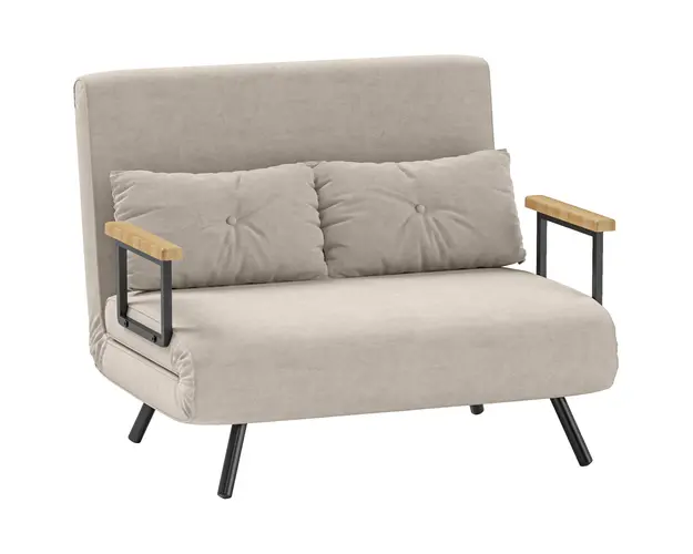 HOMCOM Canapea Pat de 2 Locuri cu Spatar Reglabil pe 5 Nivele si 2 Perne din Material Capitonat, 102x73x81 cm, Crem Alb | Aosom Romania