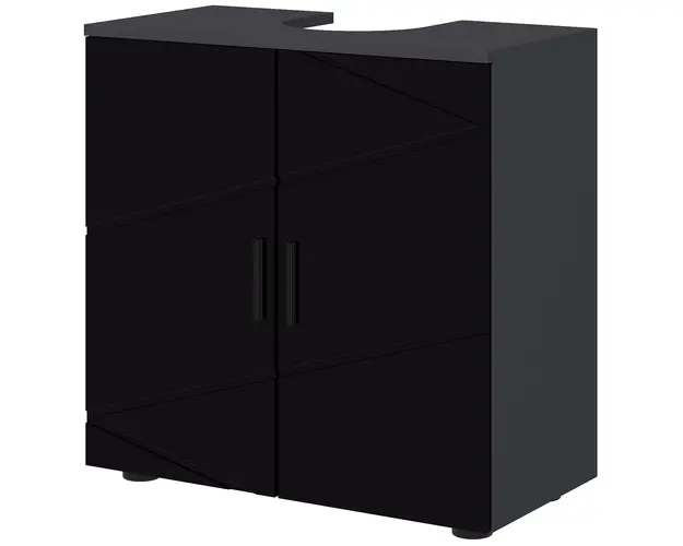 Kleankin Dulap pentru chiuveta de baie cu 2 usi, dulap pentru chiuveta cu piedestal din lemn cu raft reglabil, negru | Aosom Romania