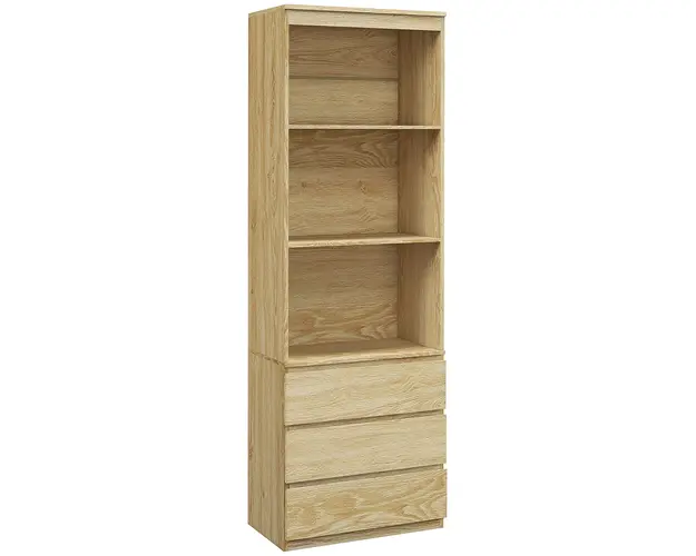 HOMCOM Biblioteca Inalta cu Depozitare, Dulap cu 3 Rafturi si 3 Sertare, Dulap de Afisare pentru Camera de Zi, 60x35x180 cm, Natural | Aosom Romania