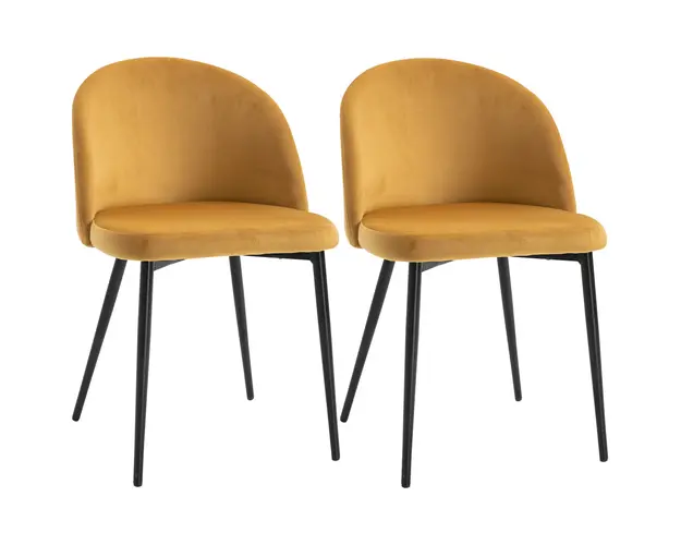 HOMCOM Set 2 Scaune Elegante pentru Sufragerie si Bucatarie Tapitate cu Catifea Galbena Design Confortabil 49x50x77 cm | Aosom Romania