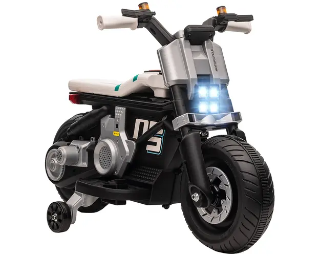 HOMCOM Motocicleta Electrica pentru Copii 3-5 Ani cu Roti de Antrenament, Baterie Reincarcabila, Design Sportiv, Alb | Aosom Romania
