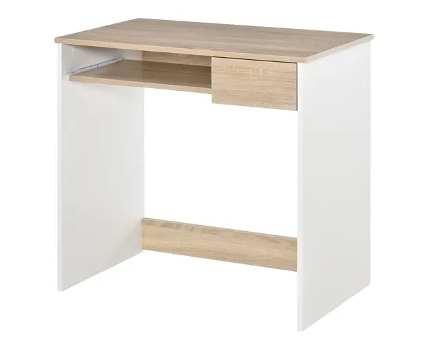 HOMCOM Birou pentru Dormitor, PC din Lemn, Blat Tastatura, Design Compact, Alb si Stejar, Ideal pentru Spatii Mici | Aosom Romania