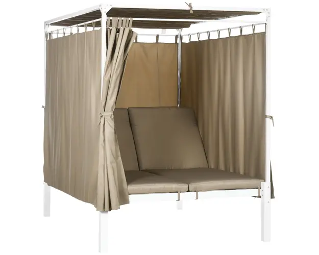 Sezlong cu 2 locuri si acoperis retractabil, perdele de protectie din poliester si spatar reglabil pe 5 niveluri, 210x149x200 cm | Aosom Romania