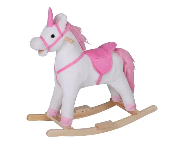 HOMCOM Balansoar Unicorn din Lemn pentru Camera Copiilor, Leagan Confortabil din Plus, Jucarie Educativa 78x28x68cm | Aosom Romania