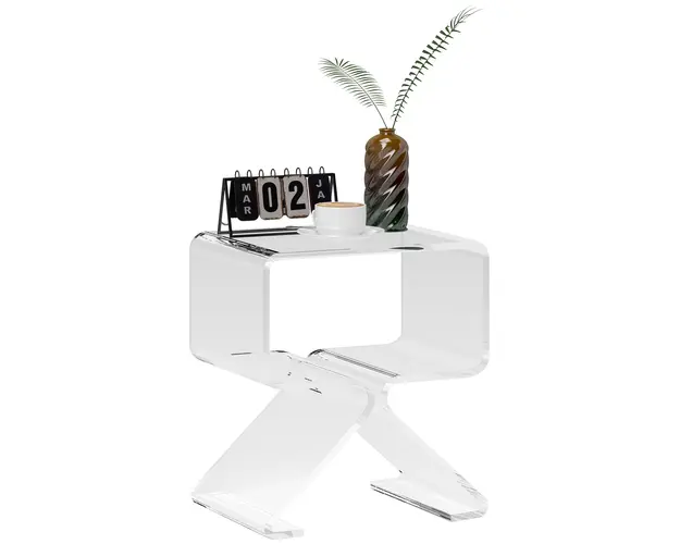 HOMCOM Masuta de Cafea Geometrica cu 2 Niveluri cu Picioare Triunghiulare din Acril, 40x30x45 cm, Transparenta | Aosom Romania